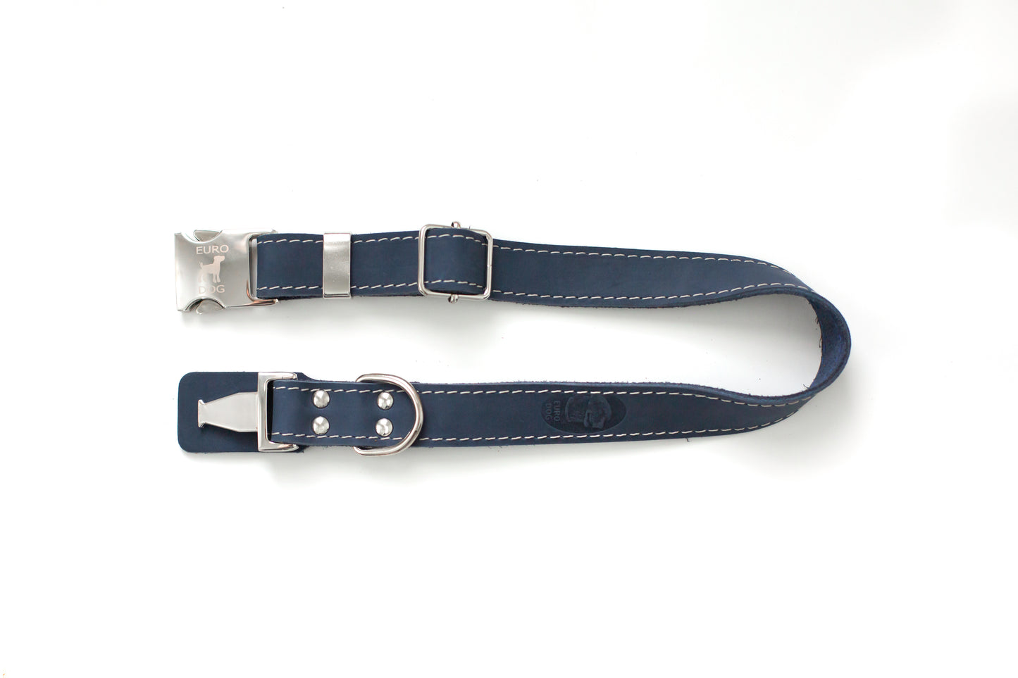 Bestseller Quick-Release Blue Jeans Leather Dog Collar with Metal Buckle