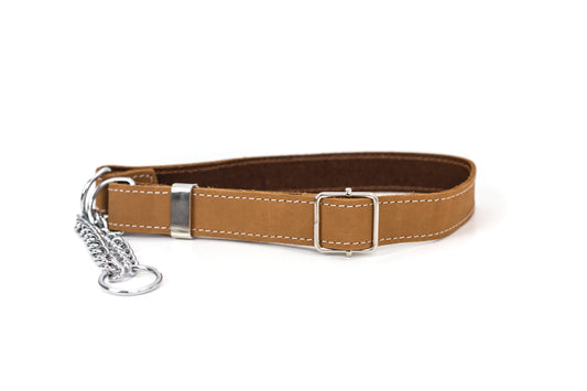 Martingale Khaki Leather Dog Collar