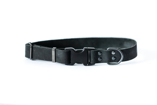 Sport Style Midnight Black Leather Dog Collar