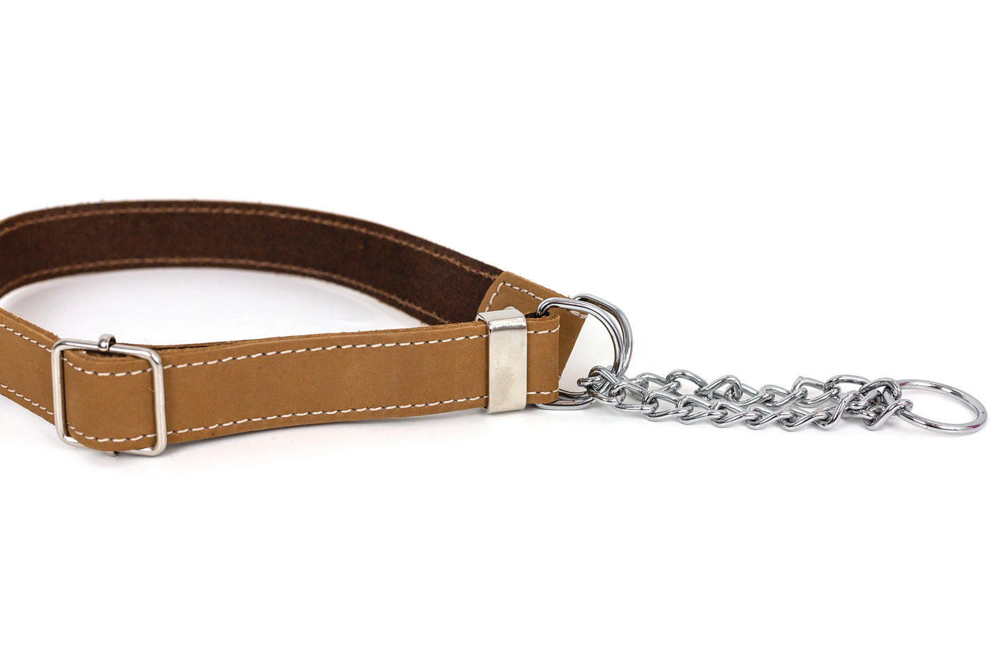 Martingale Khaki Leather Dog Collar