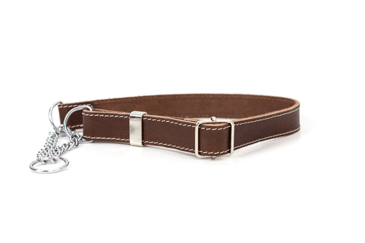 Martingale Chocolate Leather Dog Collar