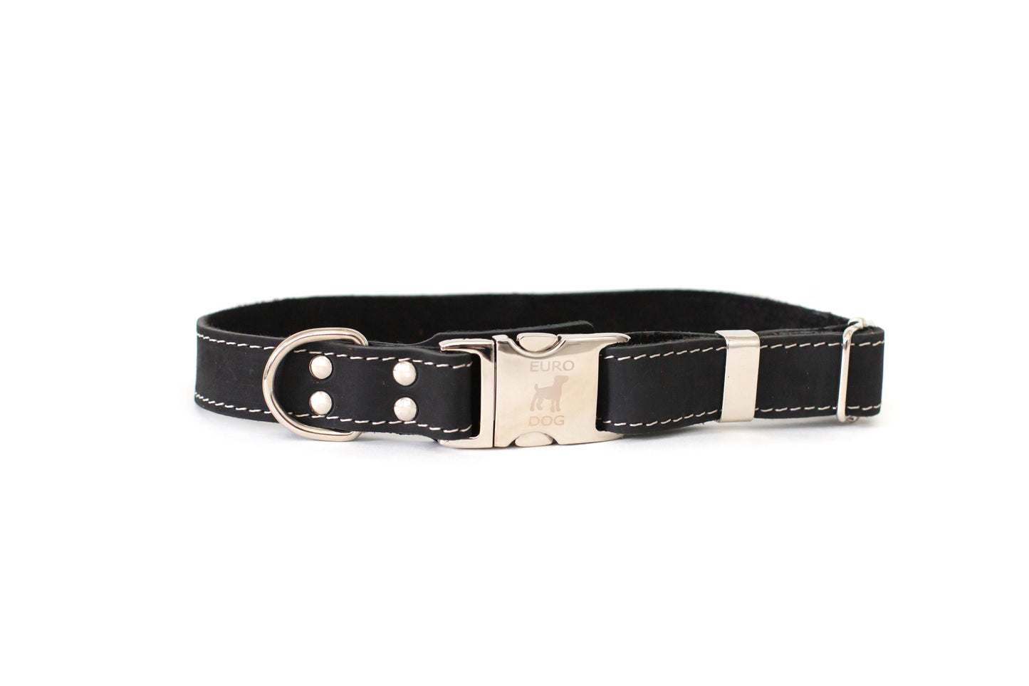 Bestseller Quick-Release Midnight Black Leather Dog Collar with Metal Buckle