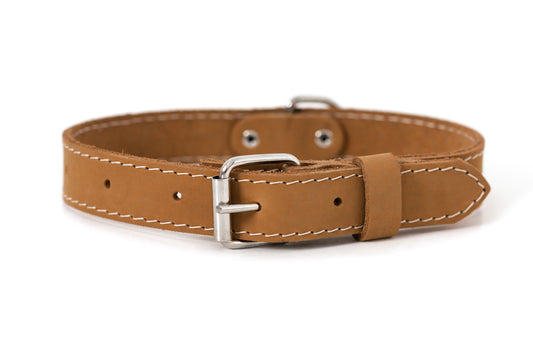 Traditional Khaki Leather Dog Collar